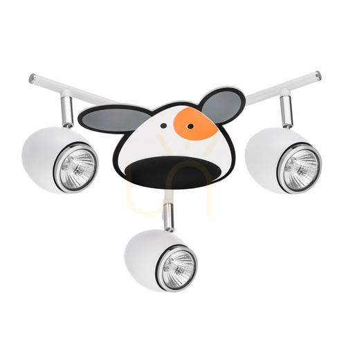 Check Doggy Ceiling Light, 3xGU10, Max. 50W, White/Chrome Metal with Dog Pattern, Ø40 cm
