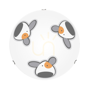 Doggy Ceiling Light, 2xE27, Max 60W, Chrome Metal/White, Glass Shade with Dog Pattern, Ø40 cm small 2