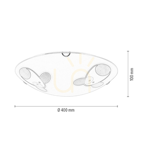 Doggy Ceiling Light, 2xE27, Max 60W, Chrome Metal/White, Glass Shade with Dog Pattern, Ø40 cm small 4