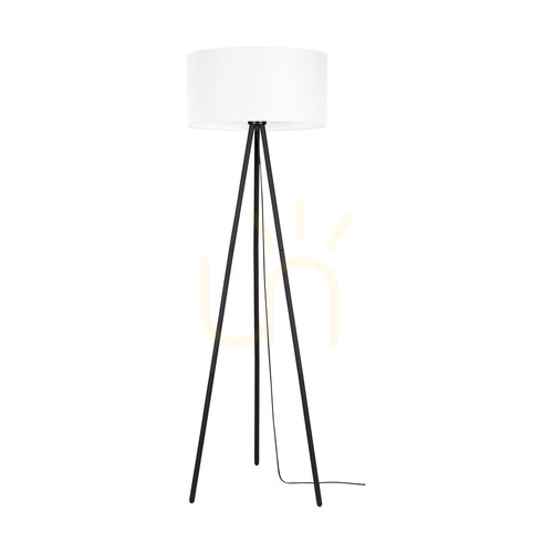 Check Dove Floor Lamp, 1xE27, Max. 40W, Black Metal/Black PVC Cable/White Lampshade, Ø50 cm