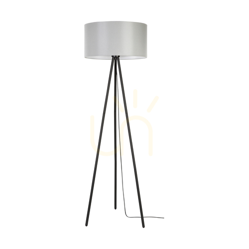 Check Dove Floor Lamp, 1xE27, Max. 40W, Black Metal/Black PVC Cable/Gray Lampshade, Ø50 cm