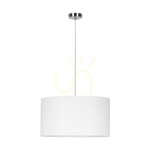 Check Dove Pendant Light, 1xE27, Max. 60W, Chrome Metal / Transparent PVC Cable / White Lampshade, Ø50 cm