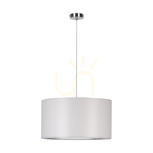 Check Dove Pendant Light, 1xE27, Max. 60W, Chrome Metal / Transparent PVC Cable / Gray Lampshade, Ø50 cm