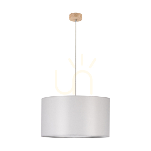 Check Dove Pendant Light 1xE27 Max. 60W Oiled Oak/Transparent PVC Cable/Gray Lampshade Ø50 cm