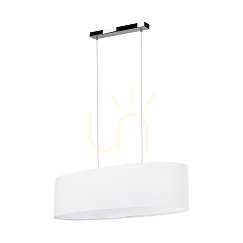 Check Dove Pendant Light, 2xE27, Max. 40W, Chrome Metal / Transparent PVC Cable / White Lampshade, 80 cm