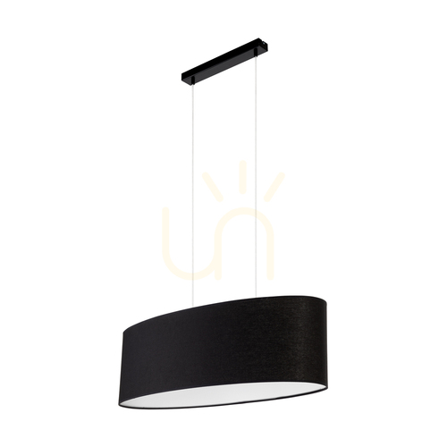 Check Dove Pendant Light, 2xE27, Max. 40W, Black Metal/Transparent PVC Cable/Black Lampshade, 80 cm