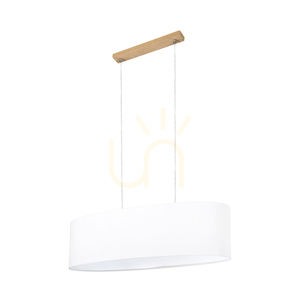 Dove Pendant Light 2xE27 Max. 40W Oiled Oak/Transparent PVC Cable/White Lampshade 80 cm small 2