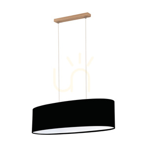 Dove Pendant Light 2xE27 Max. 40W Oiled Oak/Transparent PVC Cable/Black Lampshade 80 cm small 2