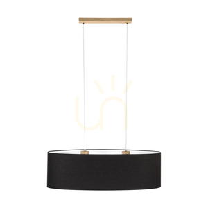 Dove Pendant Light 2xE27 Max. 40W Oiled Oak/Transparent PVC Cable/Black Lampshade 80 cm small 0