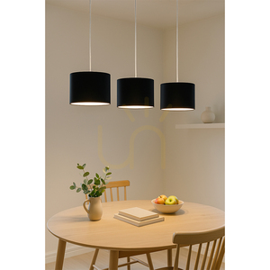 Dove Pendant Light, 3xE27, Max. 40W, Black Metal/Transparent PVC Cable/Black Lampshade, 117 cm small 1