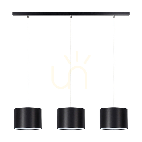Check Dove Pendant Light, 3xE27, Max. 40W, Black Metal/Transparent PVC Cable/Black Lampshade, 117 cm