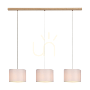 Dove Pendant Light, 3xE27, Max. 40W, Oiled Oak / Transparent PVC Cable / White Lampshade, 100 cm small 1