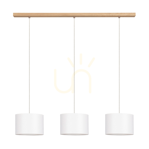 Check Dove Pendant Light, 3xE27, Max. 40W, Oiled Oak / Transparent PVC Cable / White Lampshade, 100 cm
