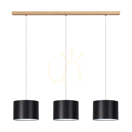 Check Dove Pendant Light 3xE27 Max. 40W Oiled Oak/Transparent PVC Cable/Black Lampshade 100 cm