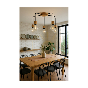 Eclait Ceiling Light, 5xE27, Max. 40W, Oiled Oak/Black Metal, Ø55 cm small 2