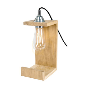 Elle Table Lamp, 1xE27, Max. 15W, Oiled Oak/Black, Braided Cable, 15 cm small 0