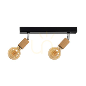 Elmin Ceiling Light 2xE27 Max. 25W Oiled Oak/Black Metal/Chrome Metal 41 cm small 0