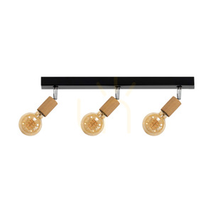 Elmin Ceiling Light, 3xE27, Max. 25W, Oiled Oak/Black Metal/Chrome Metal, 58 cm small 0