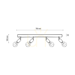 Elmin Ceiling Light, 4xE27, Max. 25W, Oiled Oak/Black Metal/Chrome Metal, 79 cm small 2