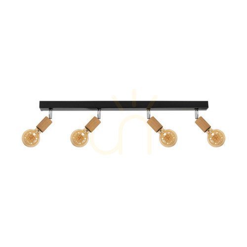 Check Elmin Ceiling Light, 4xE27, Max. 25W, Oiled Oak/Black Metal/Chrome Metal, 79 cm