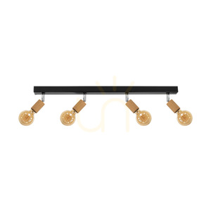 Elmin Ceiling Light, 4xE27, Max. 25W, Oiled Oak/Black Metal/Chrome Metal, 79 cm small 0