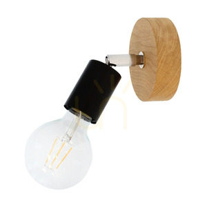 Elmo Wall Sconce 1xE27 Max. 25W Oiled Oak/Black Metal/Chrome Metal 13 cm small 0