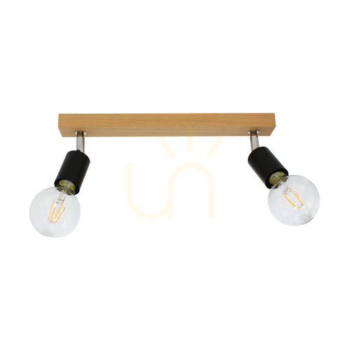 Check Elmo Ceiling Light, 2xE27, Max. 25W, Oiled Oak/Black Metal/Chrome Metal, 40 cm