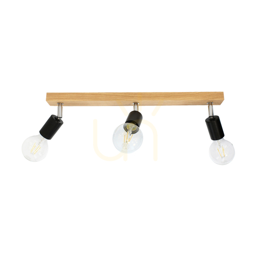 Check Elmo Ceiling Light, 3xE27, Max. 25W, Oiled Oak/Black Metal/Chrome Metal, 55 cm