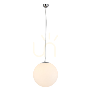 Emil Pendant Light, 1xE27, Max. 60W, Chrome Metal / Transparent PVC Cable / White Glass Shade, Ø50 cm small 1
