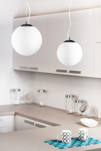 Emil Pendant Light, 1xE27, Max. 60W, Chrome Metal / Transparent PVC Cable / White Glass Shade, Ø50 cm small 2