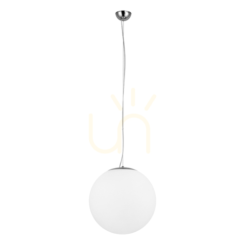 Check Emil Pendant Light, 1xE27, Max. 60W, Chrome Metal / Transparent PVC Cable / White Glass Shade, Ø50 cm
