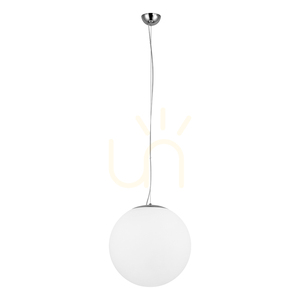 Emil Pendant Light, 1xE27, Max. 60W, Chrome Metal / Transparent PVC Cable / White Glass Shade, Ø50 cm small 0