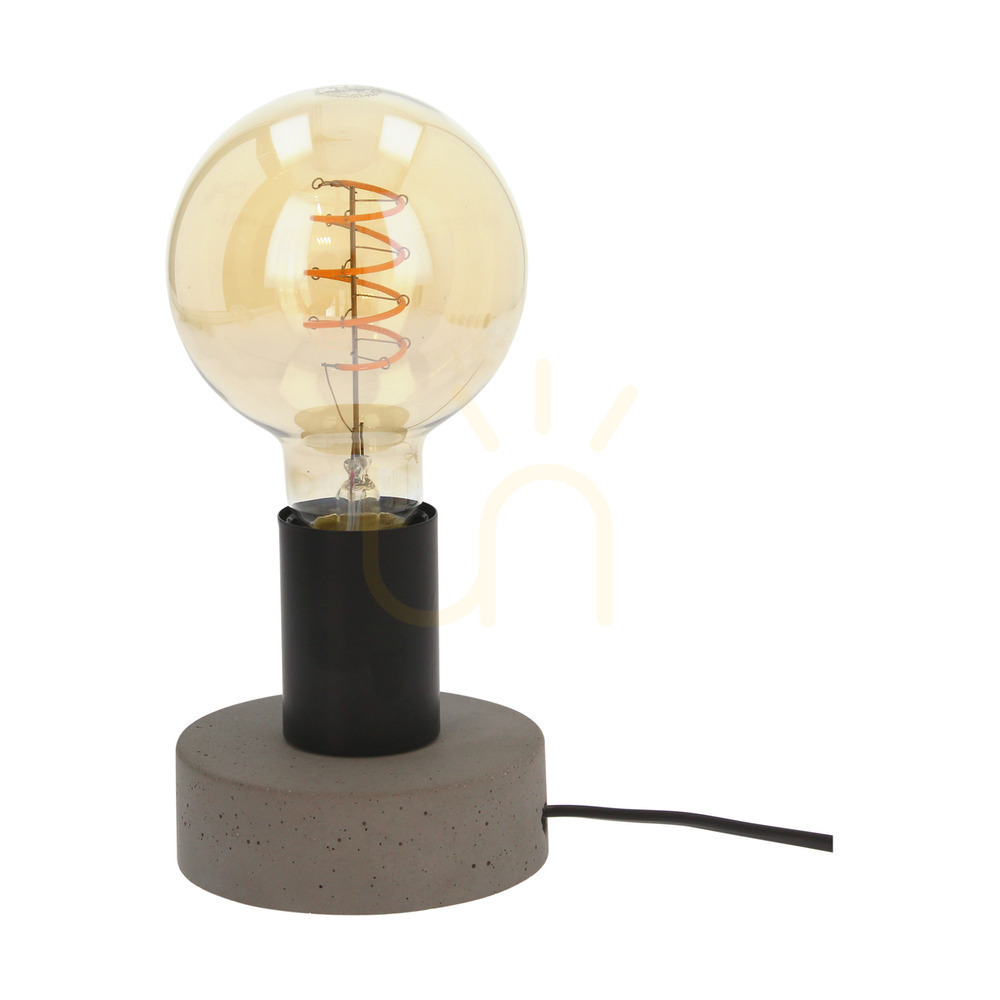 Enar Table Lamp, 1xE27, Max. 25W, Gray Concrete/Black Metal/Black PVC Cable, Ø10 cm