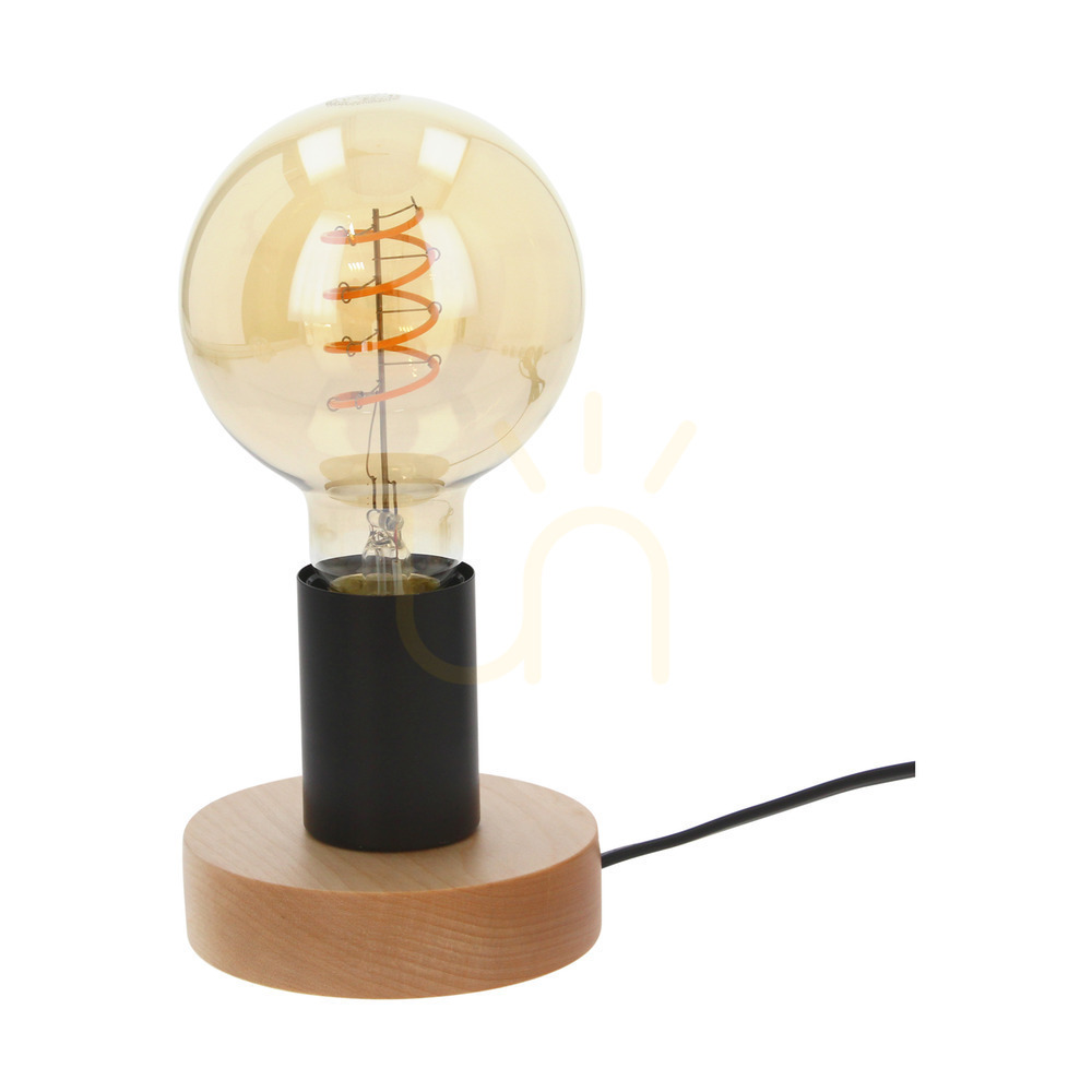 Enar Table Lamp, 1xE27, Max. 25W, Birch/Black Metal/Black PVC Cable, Ø10 cm
