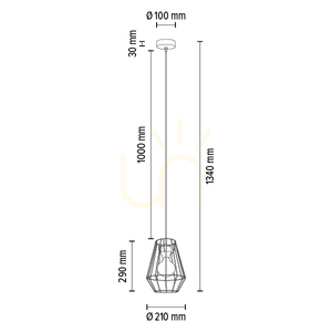 Endorfina Pendant Light 1xE27 Max. 60W Oiled Oak/Black Metal/Black PVC Cable Ø21 cm small 3
