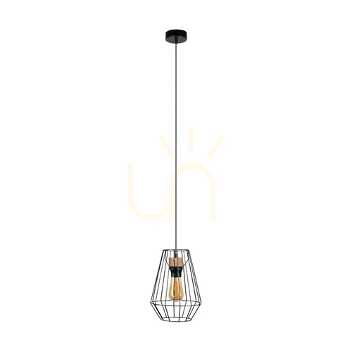 Check Endorfina Pendant Light 1xE27 Max. 60W Oiled Oak/Black Metal/Black PVC Cable Ø21 cm