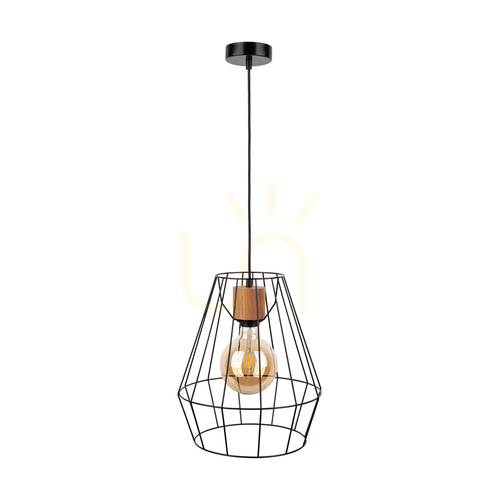 Check Endorfina Pendant Light, 1xE27, Max. 60W, Oiled Oak/Black Metal/Black PVC Cable, Ø31 cm
