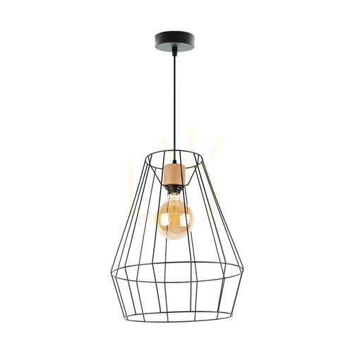 Check Endorfina Pendant Light 1xE27 Max. 60W Oiled Oak/Black Metal/Black PVC Cable Ø41 cm