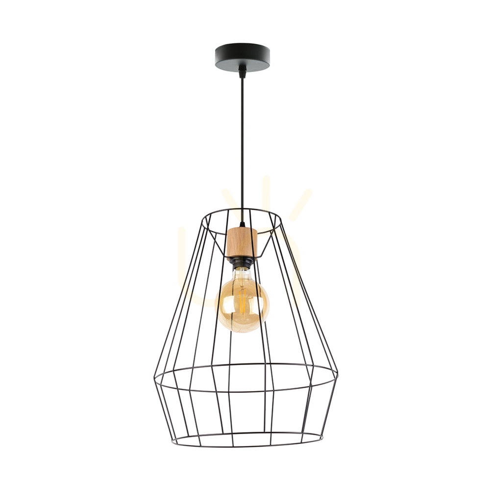 Endorfina Pendant Light 1xE27 Max. 60W Oiled Oak/Black Metal/Black PVC Cable Ø41 cm