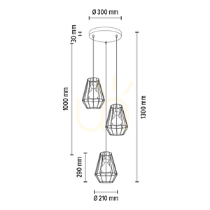 Endorfina Pendant Light, 3xE27, Max. 60W, Black Metal/Black PVC Cable, Ø45 cm small 3