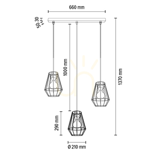Endorfina Pendant Light, 3xE27, Max. 60W, Black Metal/Black PVC Cable, 77 cm small 3