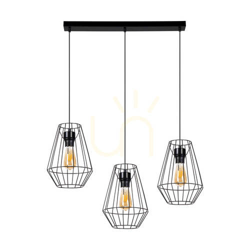 Check Endorfina Pendant Light, 3xE27, Max. 60W, Black Metal/Black PVC Cable, 77 cm