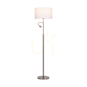 Eros Floor Lamp, 1xE27 (Max. 60W), 1xLED 3000K 3W, Satin Metal/Transparent PVC Cable/White Lampshade Ø40 cm small 1