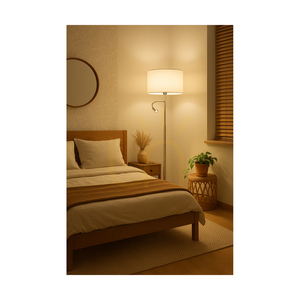 Eros Floor Lamp, 1xE27 (Max. 60W), 1xLED 3000K 3W, Satin Metal/Transparent PVC Cable/White Lampshade Ø40 cm small 5