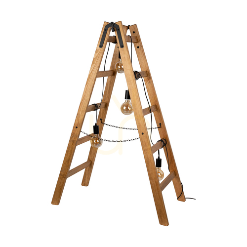 Check Eskalo Floor Lamp, 4xE27, Max. 15W LED, Brown-Stained Pine / Black Metal / Black PVC Cable, 82 cm