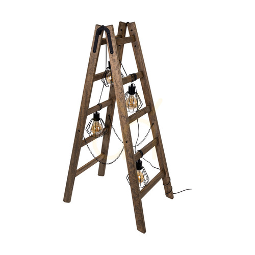 Check Eskalo Floor Lamp, 4xE27, Max. 15W LED, Stained Pine (Walnut)/Black PVC Cable/Black Metal Shade, 82 cm