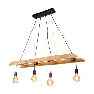 Eskalo 4xE27 Pendant Light, Max. 60W, Brown-Stained Pine / Black Metal / Black PVC Cable, 123.5 cm small 1