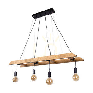 Eskalo 4xE27 Pendant Light, Max. 60W, Brown-Stained Pine / Black Metal / Black PVC Cable, 123.5 cm small 0