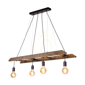 Eskalo 4xE27 Pendant Light, Max. 60W, Walnut-Stained Pine / Black Metal / Black PVC Cable 123.5 cm small 1