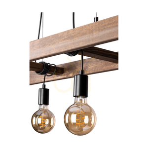 Eskalo 4xE27 Pendant Light, Max. 60W, Walnut-Stained Pine / Black Metal / Black PVC Cable 123.5 cm small 2